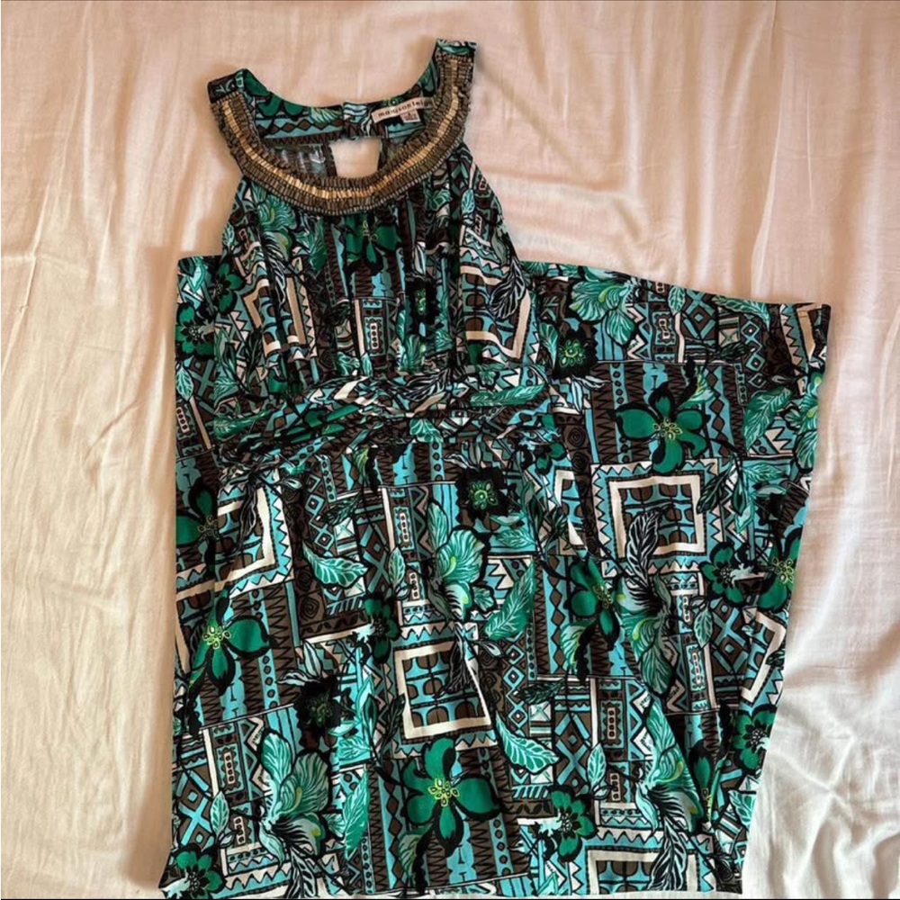 Madison Leigh Green and Brown Patterned Dress